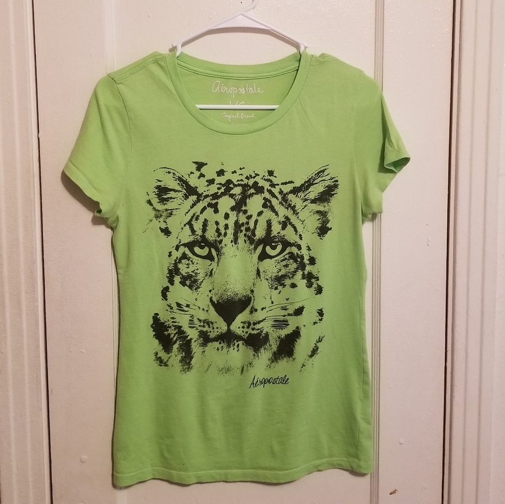 Aeropostale Tiger Print Graphic Lime Green Tee L junior